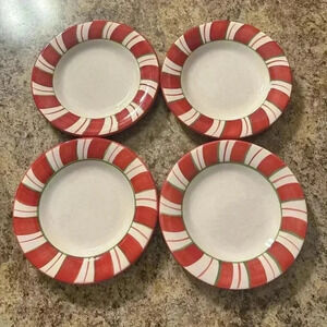 Vintage Candy Cane Stripe Dessert Salad Plates By JC Penny Red White 4 In Set